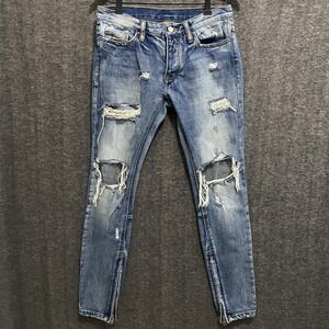MNML Jeans Men 29 Blue Distressed Skinny Ankle Zip Ripped Denim Streetwear Biker